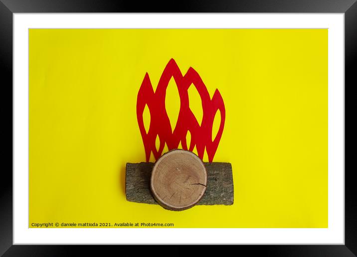 the fire created by pieces of wood Framed Mounted Print by daniele mattioda