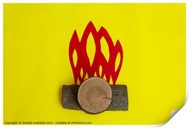 the fire created by pieces of wood Print by daniele mattioda