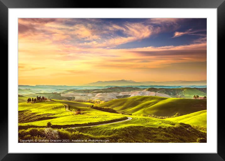 Volterra Colorful Winter Sunset Framed Mounted Print by Stefano Orazzini