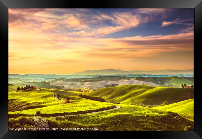 Volterra Colorful Winter Sunset Framed Print by Stefano Orazzini