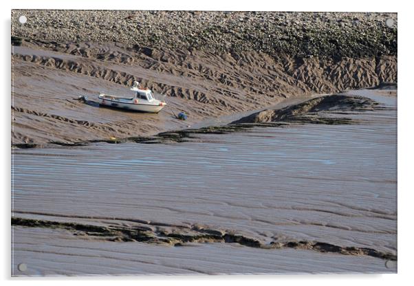 Clevedon boat at low tide Acrylic by mark humpage