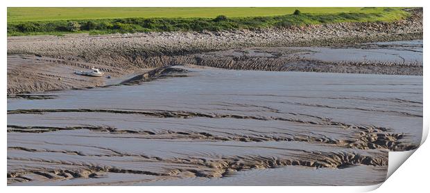 Small boat in harbour at low tide, Clevedon panorama. Print by mark humpage