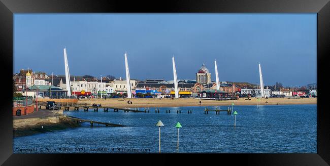 City Beach, Southend on Sea, Essex. Panoramic view. Framed Print by Peter Bolton