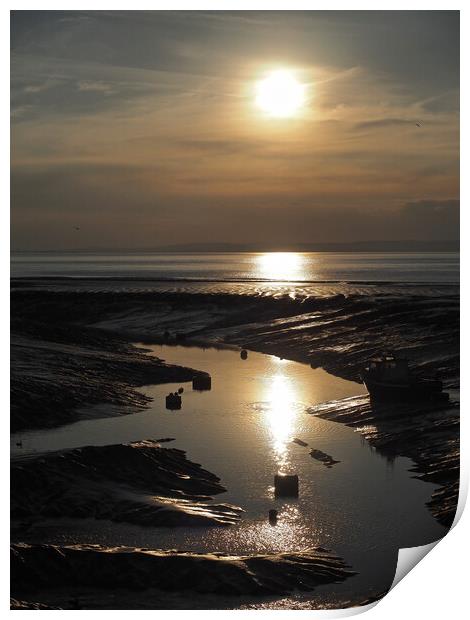 Golden Sunset over water at Clevedon harbour, Somerset. Print by mark humpage