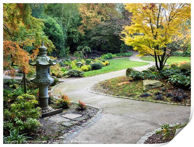 Japanese Garden at Valley Gardens Harrogate Print by Mark Sunderland