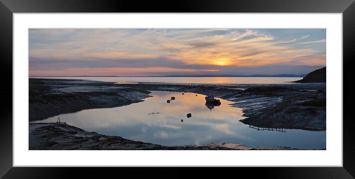 Golden Sunset over water at Clevedon harbour, Somerset. Framed Mounted Print by mark humpage