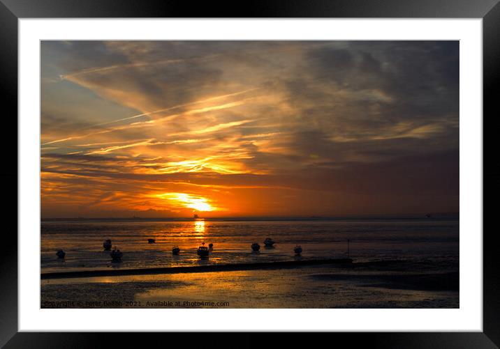 Winter sunset at Thorpe Bay, Essex, UK. Framed Mounted Print by Peter Bolton