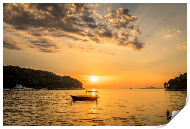 Drifting boat as sun sets  Print by Naylor's Photography