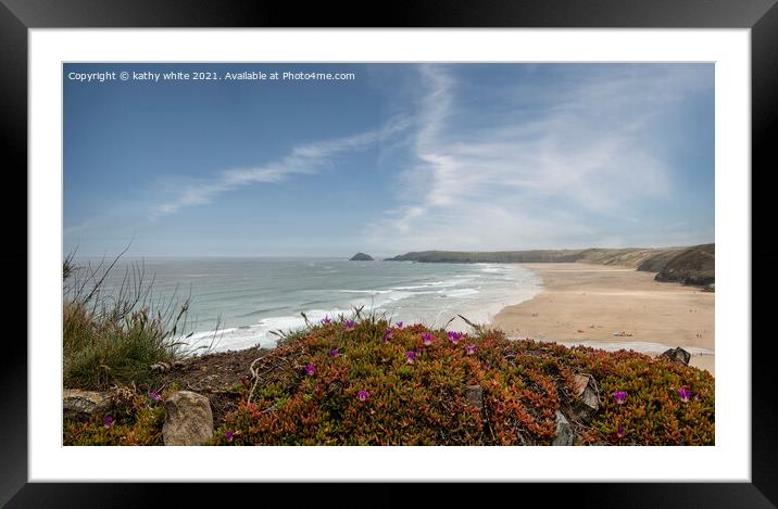 Perranporth  Cornwall sandy beach, Framed Mounted Print by kathy white