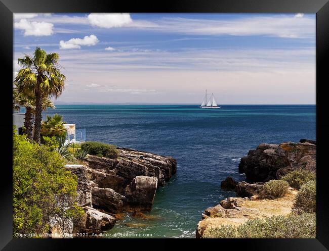 White yacht under sail Framed Print by Dudley Wood