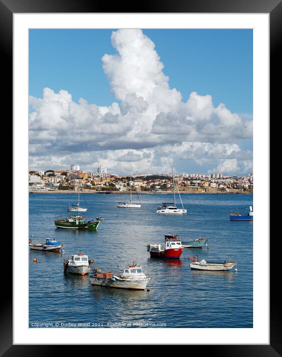 Fishing boats with clouds Framed Mounted Print by Dudley Wood
