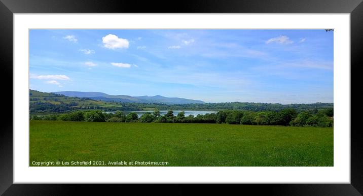 Llangors lake and the brecons Framed Mounted Print by Les Schofield