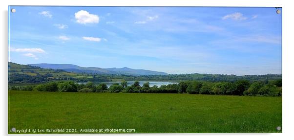 Llangors lake and the brecons Acrylic by Les Schofield