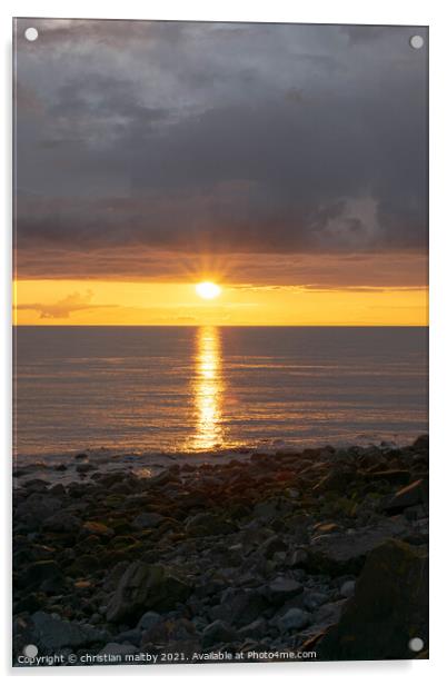 Sunset Port Patrick Dumfries Scotland   Acrylic by christian maltby