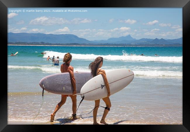 Surfers Byron Bay Australia Framed Print by martin berry