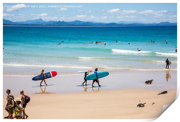 Byron Bay Wategos beach and local surfers Print by martin berry