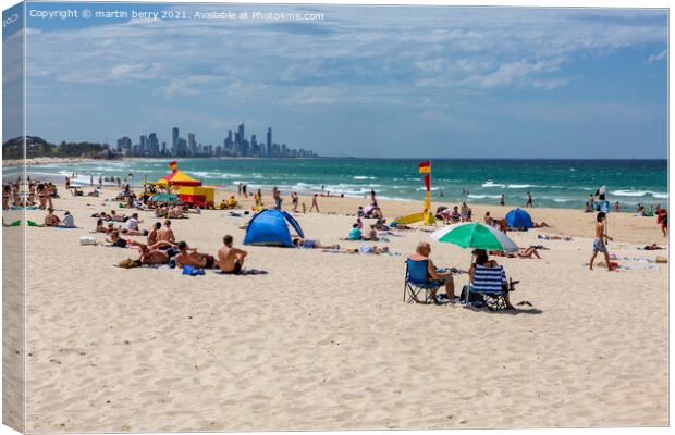 Burleigh Heads beach and Surfers Paradise Canvas Print by martin berry
