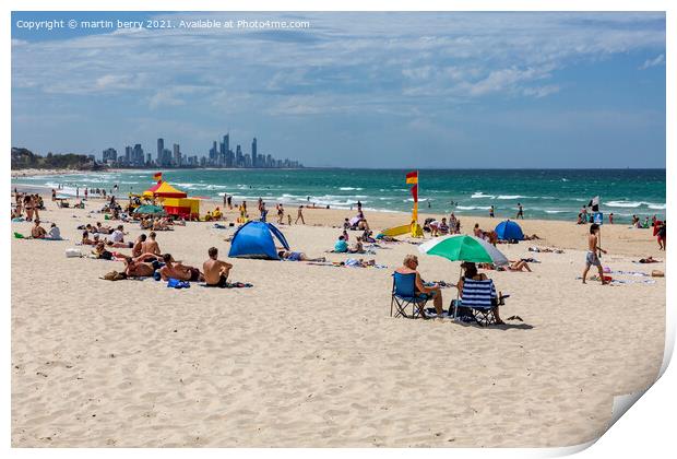 Burleigh Heads beach and Surfers Paradise Print by martin berry