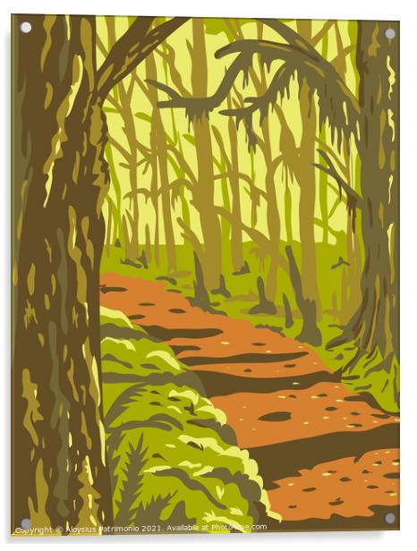 Hoh Rainforest in Olympic National Park Washington State United States WPA Poster Art  Acrylic by Aloysius Patrimonio