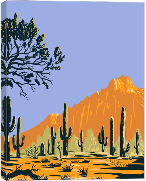 Saguaro Cactus or Carnegiea Gigantea in Ironwood Forest National Monument Section of the Sonoran Desert in Arizona WPA Poster Art Canvas Print by Aloysius Patrimonio