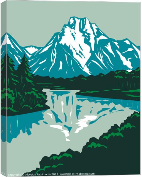Jackson Hole Valley with the Peaks of Grand Teton National Park in Wyoming United States WPA Poster Art Canvas Print by Aloysius Patrimonio
