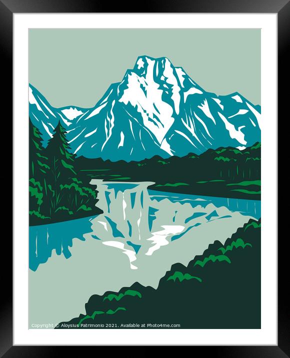 Jackson Hole Valley with the Peaks of Grand Teton National Park in Wyoming United States WPA Poster Art Framed Mounted Print by Aloysius Patrimonio