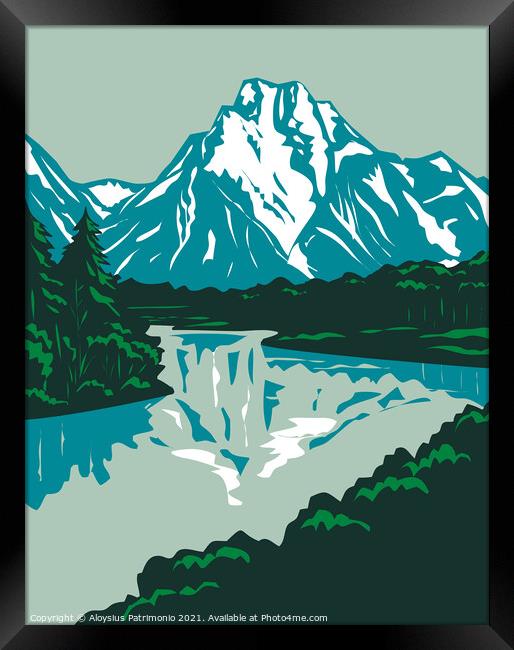 Jackson Hole Valley with the Peaks of Grand Teton National Park in Wyoming United States WPA Poster Art Framed Print by Aloysius Patrimonio