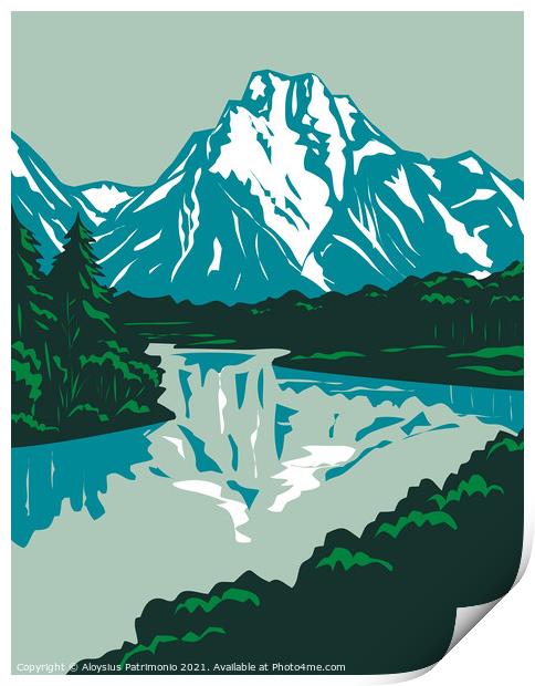 Jackson Hole Valley with the Peaks of Grand Teton National Park in Wyoming United States WPA Poster Art Print by Aloysius Patrimonio
