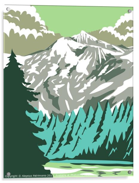 North Cascades National Park with Goode Mountain in  Washington State United States WPA Poster Art  Acrylic by Aloysius Patrimonio
