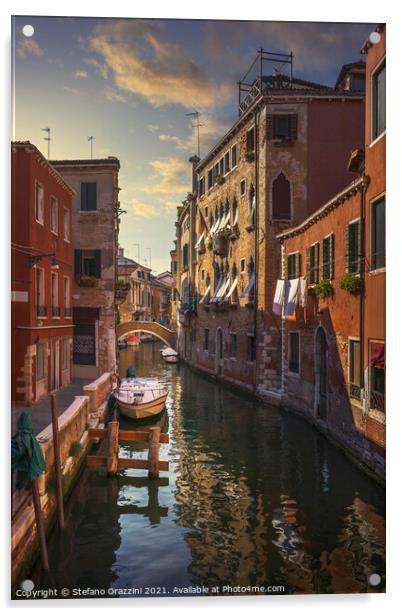 Red Canal in Venice Acrylic by Stefano Orazzini