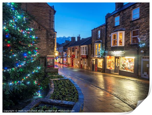 Pateley Bridge at Christmas Print by Mark Sunderland