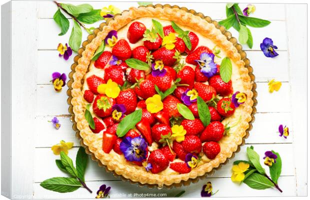 Traditional strawberry pie or tart,top view Canvas Print by Mykola Lunov Mykola