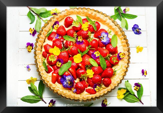 Traditional strawberry pie or tart,top view Framed Print by Mykola Lunov Mykola