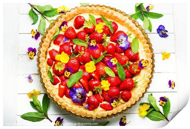 Traditional strawberry pie or tart,top view Print by Mykola Lunov Mykola