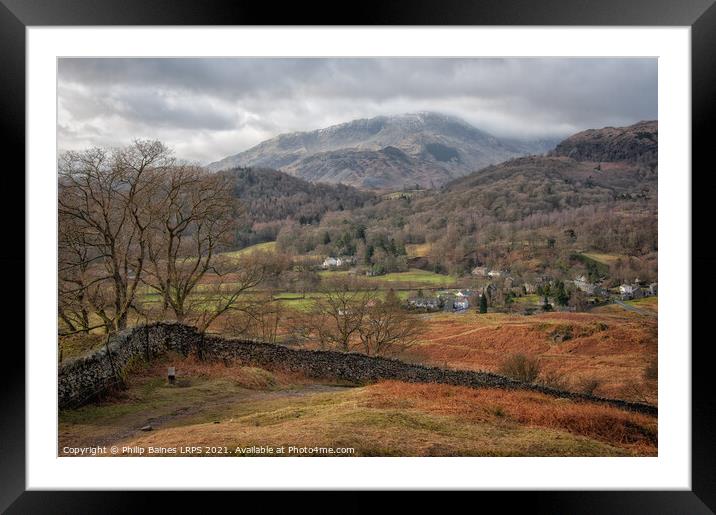 Elterwater Village in The Langdales Framed Mounted Print by Philip Baines