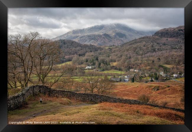 Elterwater Village in The Langdales Framed Print by Philip Baines