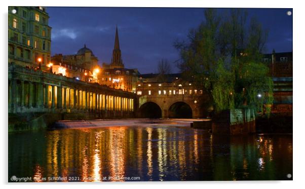 A Night of Reflections on Pulteney Bridge Acrylic by Les Schofield