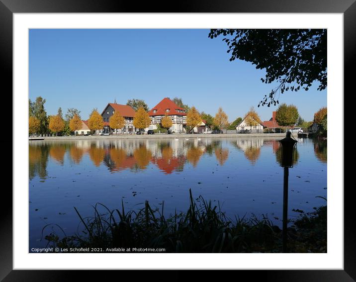 Autumn Reflection In lake Framed Mounted Print by Les Schofield