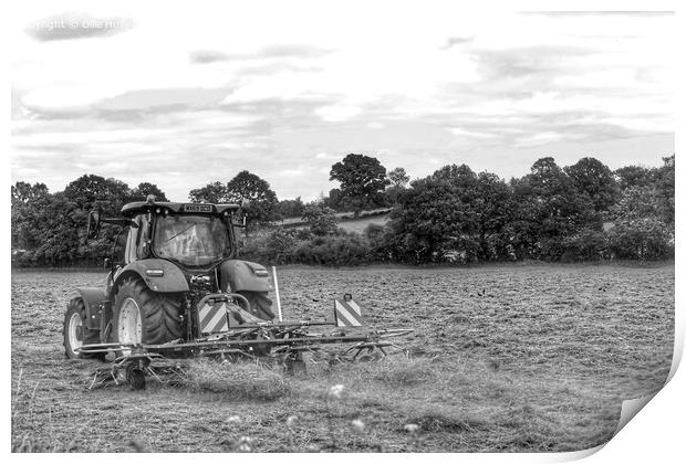 Black and white Tractor in a field  Print by Ollie Hully
