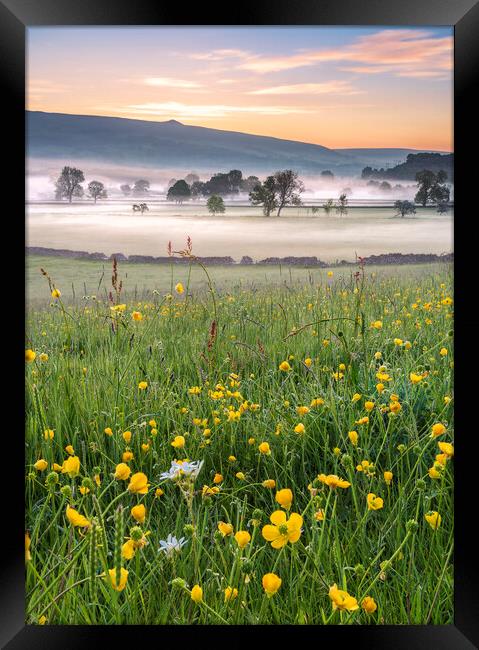 Meadows and Mist, Hope Valley Framed Print by John Finney