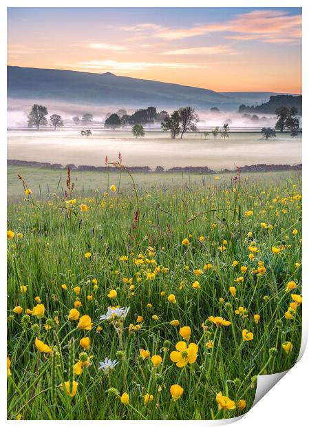 Meadows and Mist, Hope Valley Print by John Finney