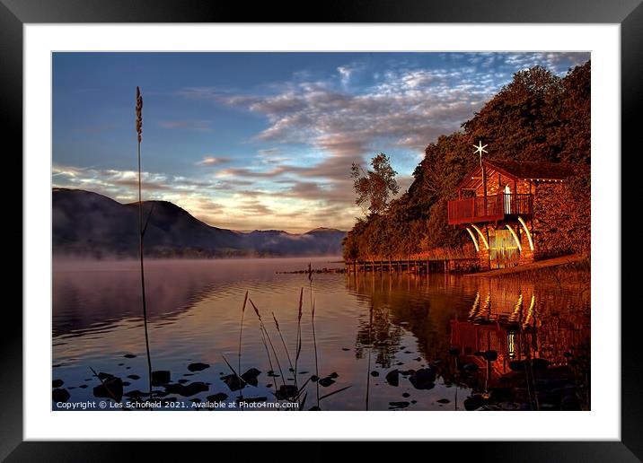 Ullswater Boathouse Sunrise Framed Mounted Print by Les Schofield