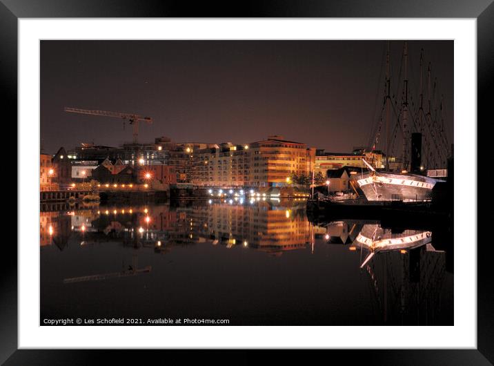 Bristol Basin at Night  Framed Mounted Print by Les Schofield