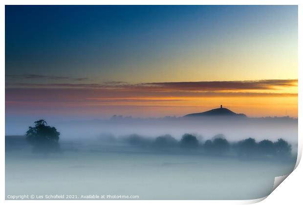 Majestic Sunrise Over Glastonbury Tor Print by Les Schofield