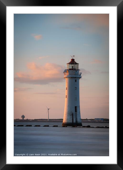 High Tide New Brighton Lighthouse Framed Mounted Print by Liam Neon