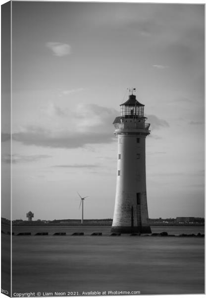 High Tide New Brighton Lighthouse Monochrome Canvas Print by Liam Neon
