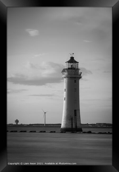 High Tide New Brighton Lighthouse Monochrome Framed Print by Liam Neon