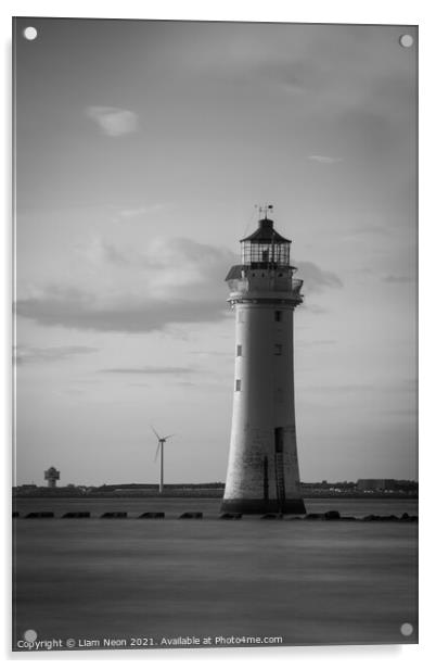 High Tide New Brighton Lighthouse Monochrome Acrylic by Liam Neon