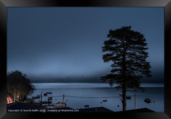 Loch Eck Moonlight Through The Fog Framed Print by Ronnie Reffin