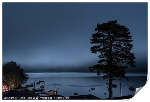Loch Eck Moonlight Through The Fog Print by Ronnie Reffin